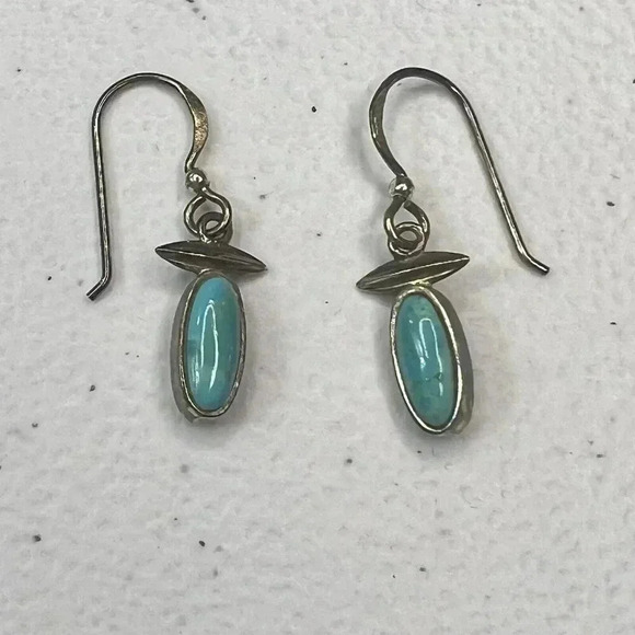 Unbranded Jewelry - Sterling Silver 925 Turquoise Dangle Earrings Vintage Rare Boho Bohemian Dainty